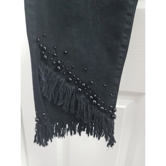 Via Ritina Black Jeans Size 6 Beaded Fringed Boho Cuffs - Picture 4 of 10